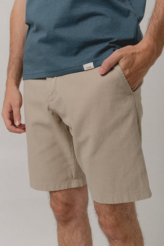 Beige Cotton Linen Bermuda Shorts - Sohhan