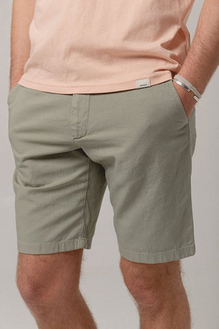 Light Green Cotton Linen Bermuda Shorts - Sohhan