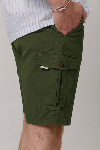 Green Linen Cotton Cargo Bermuda Shorts - Sohhan