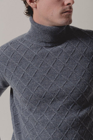 Turtleneck Sweater Rhombus Grey Blue - Sohhan