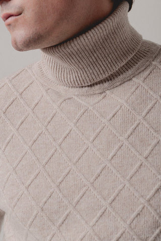 Light Beige Rhombus Turtleneck Pullover - Sohhan