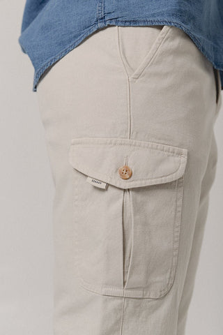 Ecru Linen Cotton Cargo Trousers - Sohhan