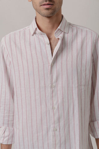 Camisa Lino Mykonos Raya Rosa y Blanca - Sohhan