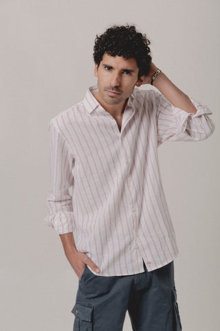 Camisa Lino Mykonos Raya Rosa y Blanca - Sohhan