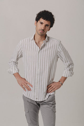 Camisa Lino Mykonos Raya Verde y Blanca - Sohhan