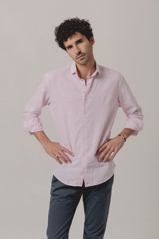 Camisa Lino Rayas Cadaqués Rosa - Sohhan