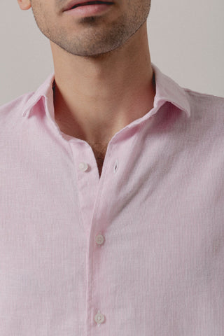 Camisa Lino Rayas Cadaqués Rosa - Sohhan