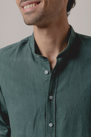 Camisa Mao Lino Verde Inglés - Sohhan