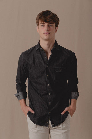 Camisa Vaquera Rock Un Bolsillo Gris Oscuro - Sohhan