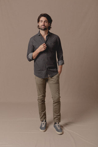 Camisa Vaquera Rock Un Bolsillo Gris Oscuro - Sohhan