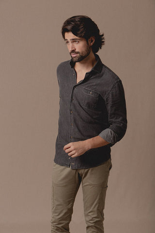 Camisa Vaquera Rock Un Bolsillo Gris Oscuro - Sohhan